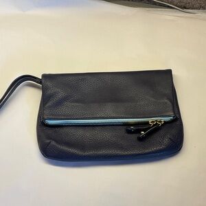 TALBOTS Navy Pebbled Leather Clutch New